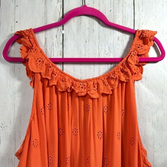 Torrid Eyelet Orange Ruffle Tie Front Womens Sleeveless Summer Casual Tank Top - Picture 5 of 13